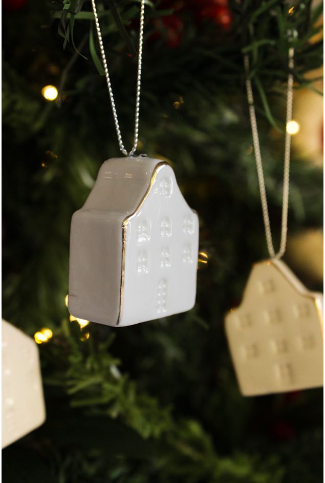 Kit Pingente Casinha De Porcelana com Filete Natal -1-